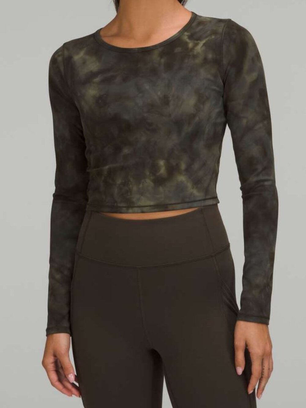 Lululemon Wunder Train Cropped Long Sleeve Diamond Dye Medium Olive 12 NWOT